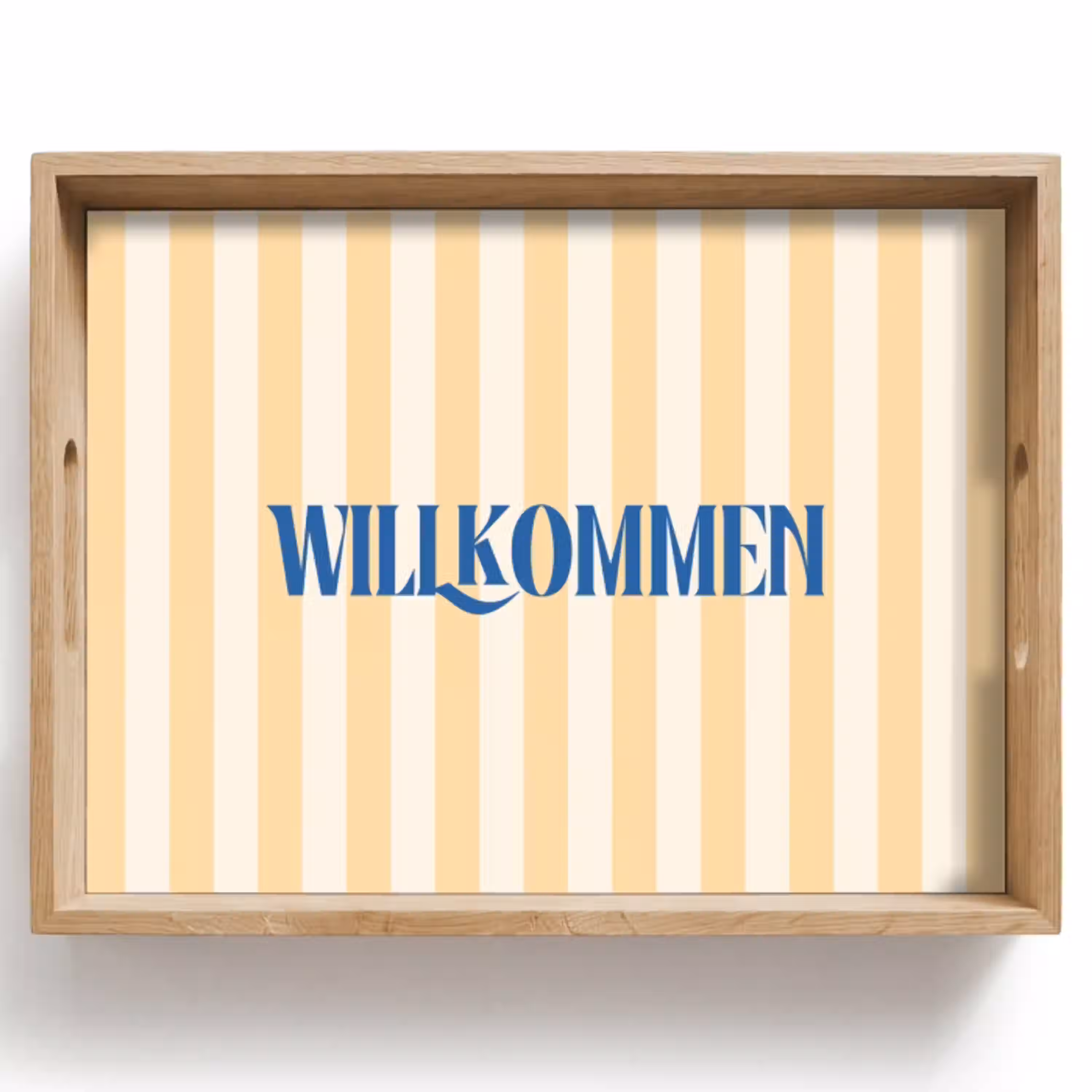Blauw - Geel - Strepen - Willkommen Dienblad Rechthoek middel -z3d_shopping
