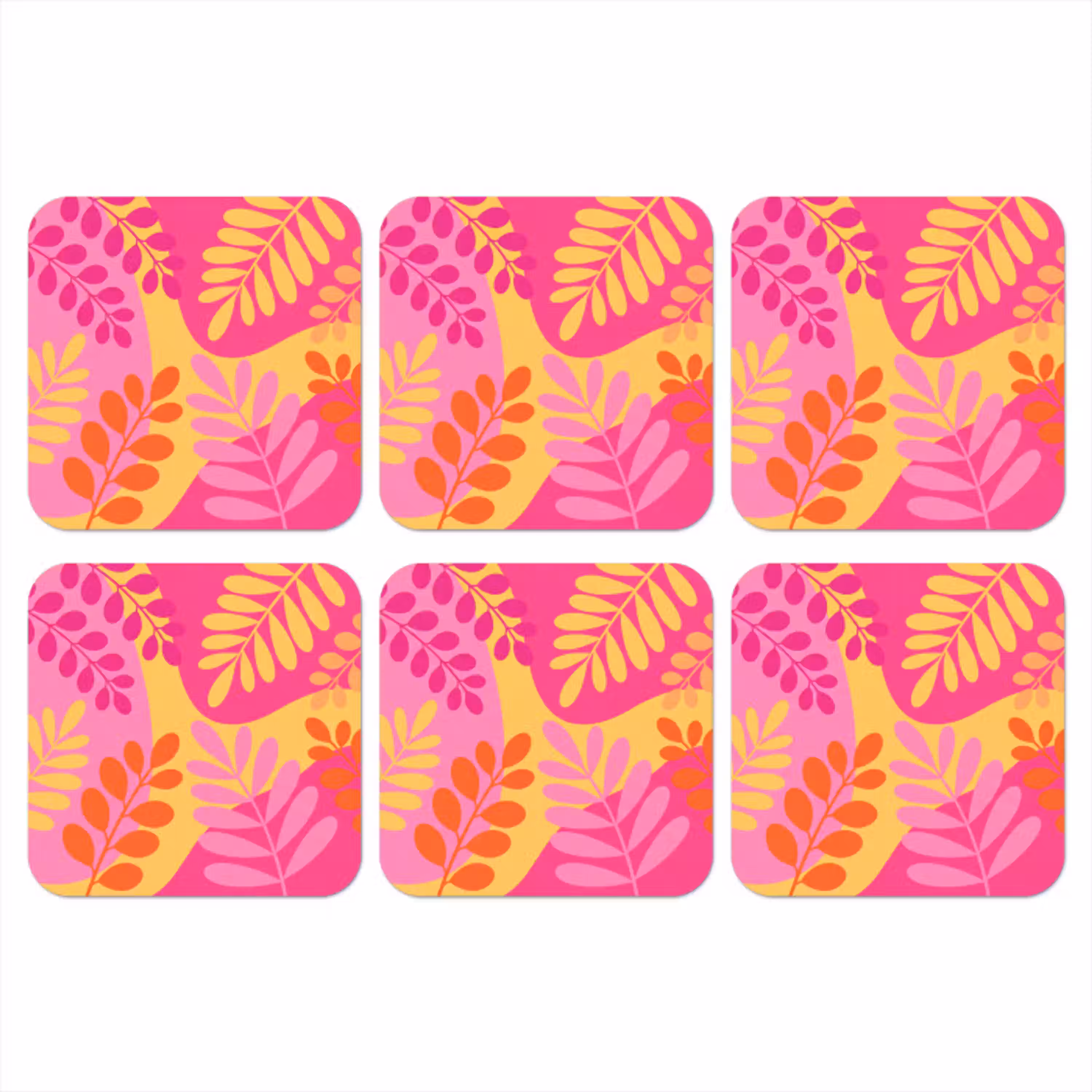 Natuur - Bladeren - Abstract - Roze - Geel onderzetter kurk middel -3d