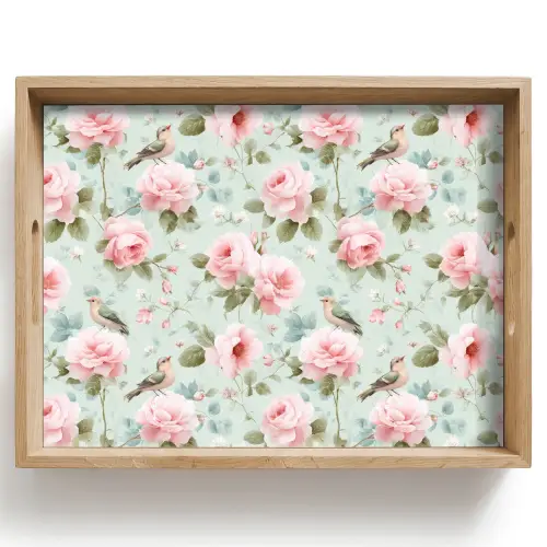 Rozen - Vogels - Pastel - Kleurrijk Dienblad Rechthoek middel 911 -z3d_shopping