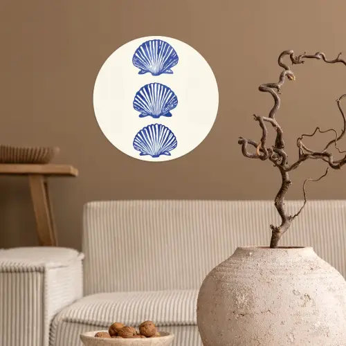 Schelpen - Blauw - Patroon Wandcirkel behangsticker klein -sfeer1