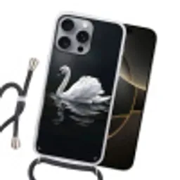 Zwaan - Water - Natuur - Realistisch - Wit Hoesje iPhone 16 Pro Max met koord klein -sfeer1