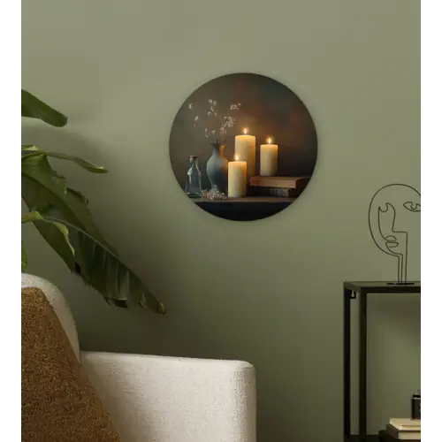 Kaarsen - Stilleven - Rustiek - Boeken Wandcirkel plexiglas klein -sfeer3