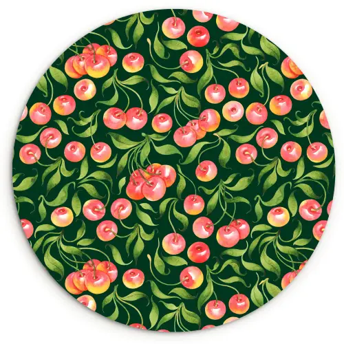 Groen - Rode - Kersen - Bladeren Wandcirkel plexiglas klein 852 -3d