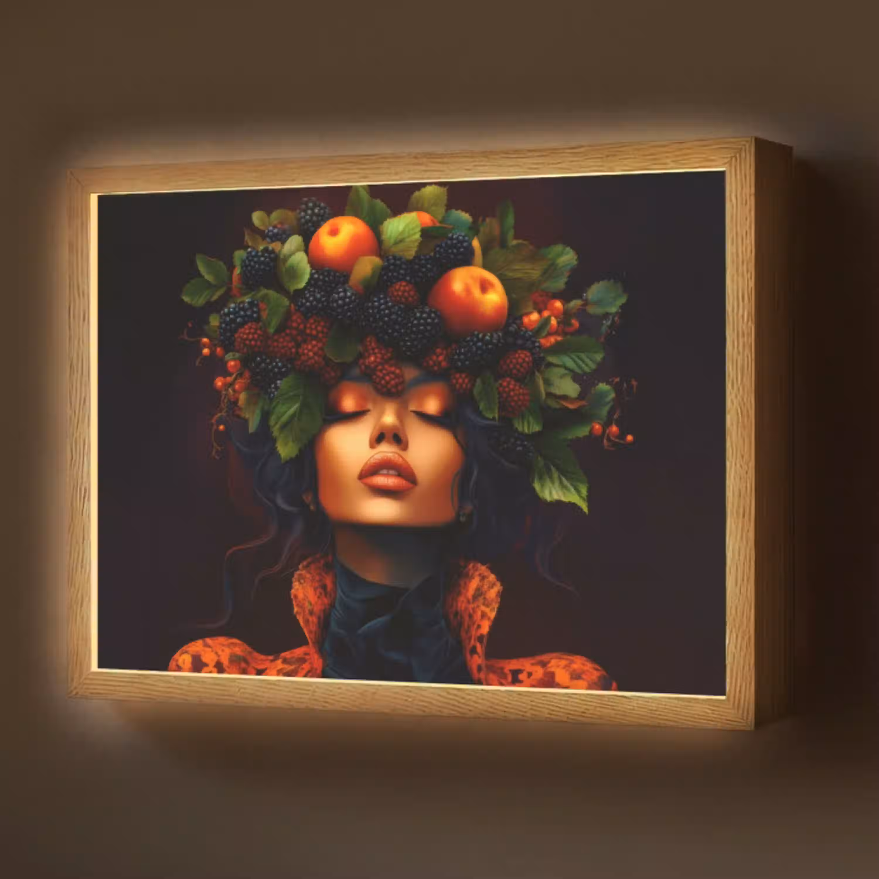 Vrouw - Zwart - Bessen - Bramen - Appels Light Box met batterij (Wandlamp) middel -z3d_website