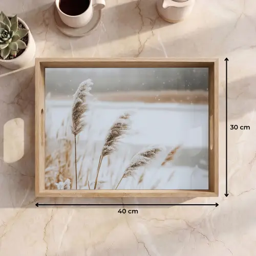 Riet - Meer - Winter - Natuur - Sneeuw - Beige Dienblad Rechthoek middel -USP_Formaat