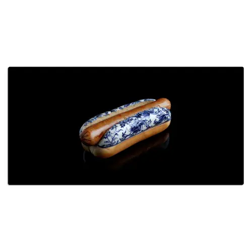 Hotdog - Porselein - Delfts blauw - Eten Muismat XXL klein -3d_leeg