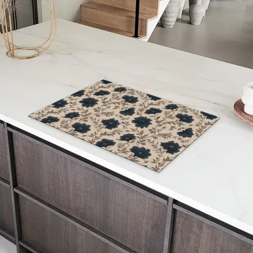 Motief - Bloemen - Zwart - Beige Inductie beschermer vinyl 3mm klein 276 -sfeer8