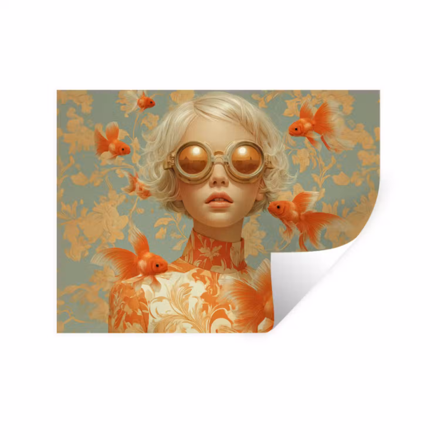 Muursticker - Goudvissen - Oranje - Vrouw - Blond