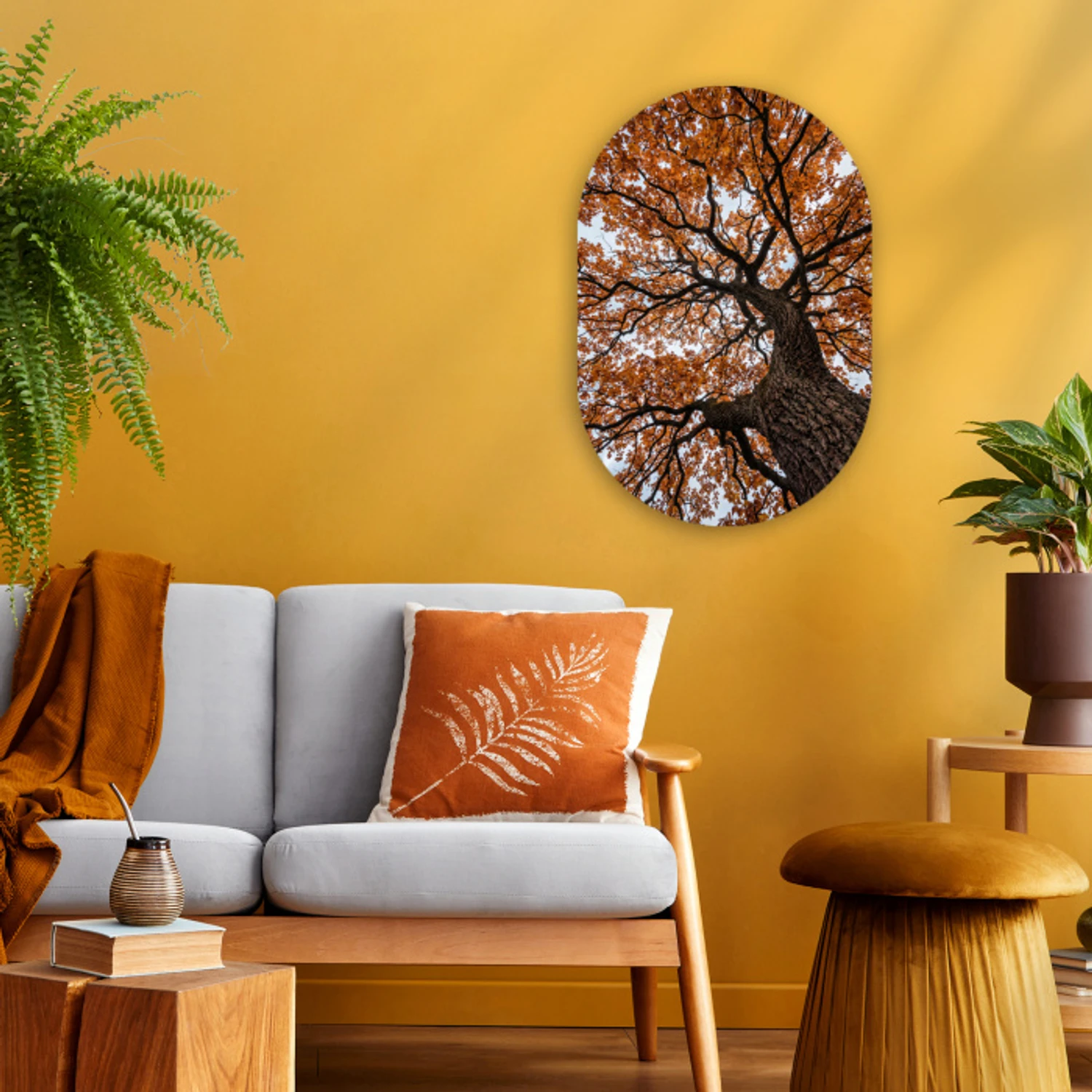 Boom - Bladerdak - Herfst - Oranje - Sfeervol Wandcirkel Ovaal Forex klein -sfeer4
