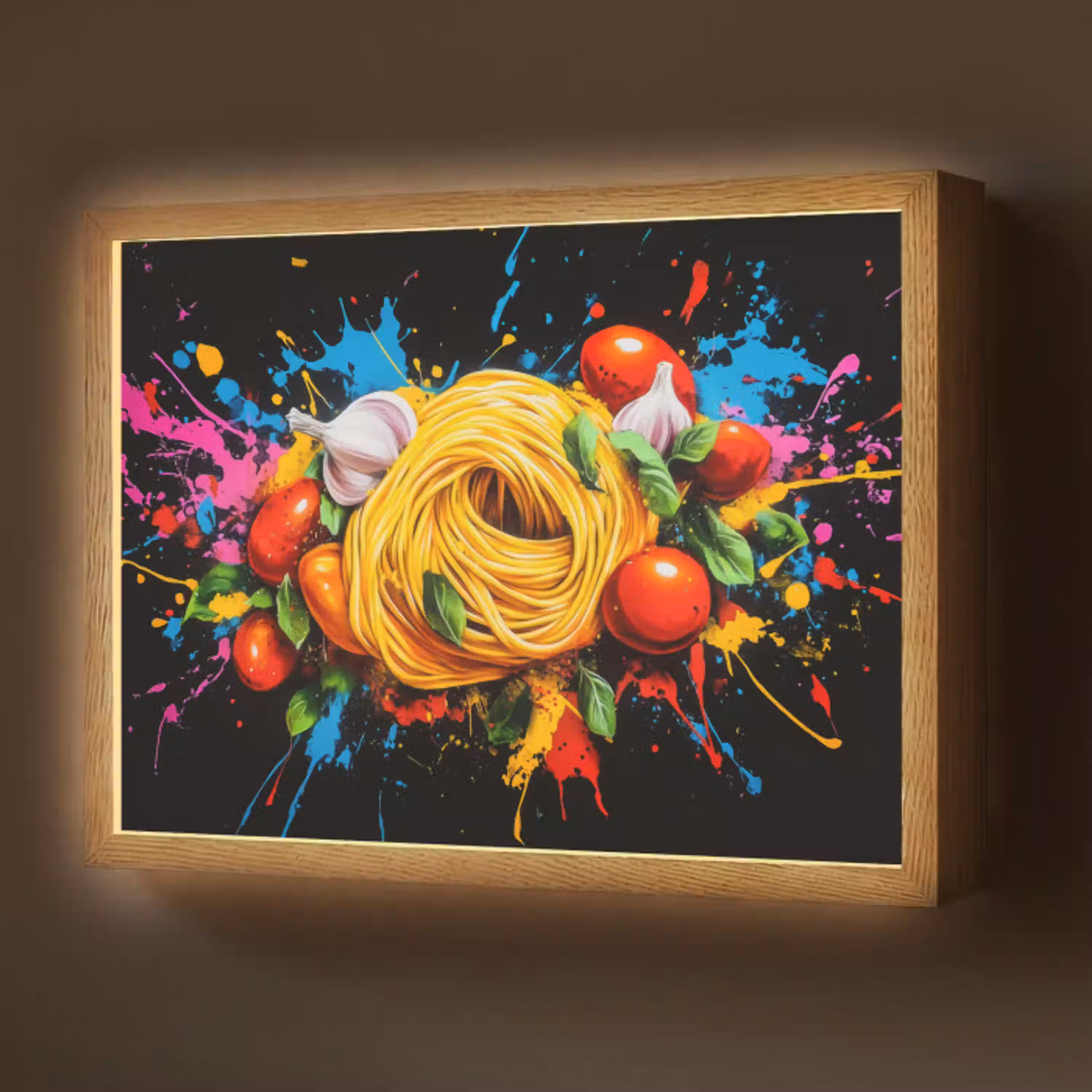 Spaghetti - Graffiti - Verf - Kleurrijk - Eten - Modern Light Box met batterij (Wandlamp) middel -z3d_website