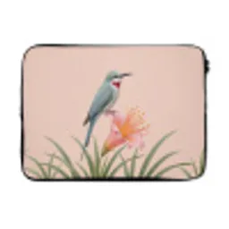 Vogel - Bloem - Natuur - Roze laptophoes neopreen klein -3d