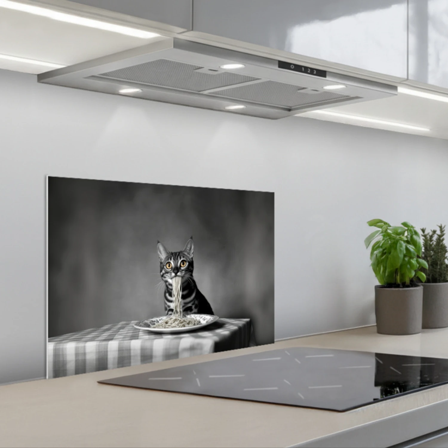 Bengaal - Kat - Tafelkleed - Zwart - Wit - Dier keuken achterwand spatscherm klein -3d_schuin