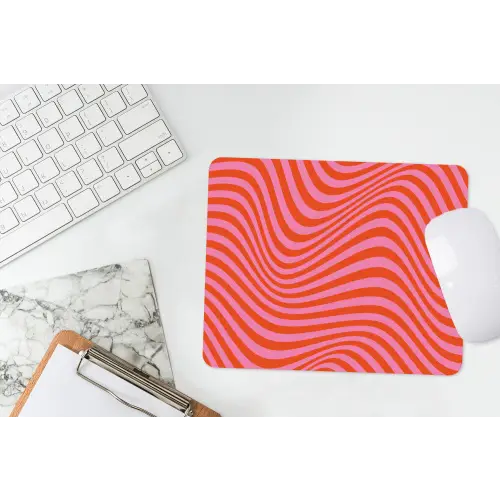 Golvend patroon - Rood - Roze - Lijnen muismat rubber klein -witbureau