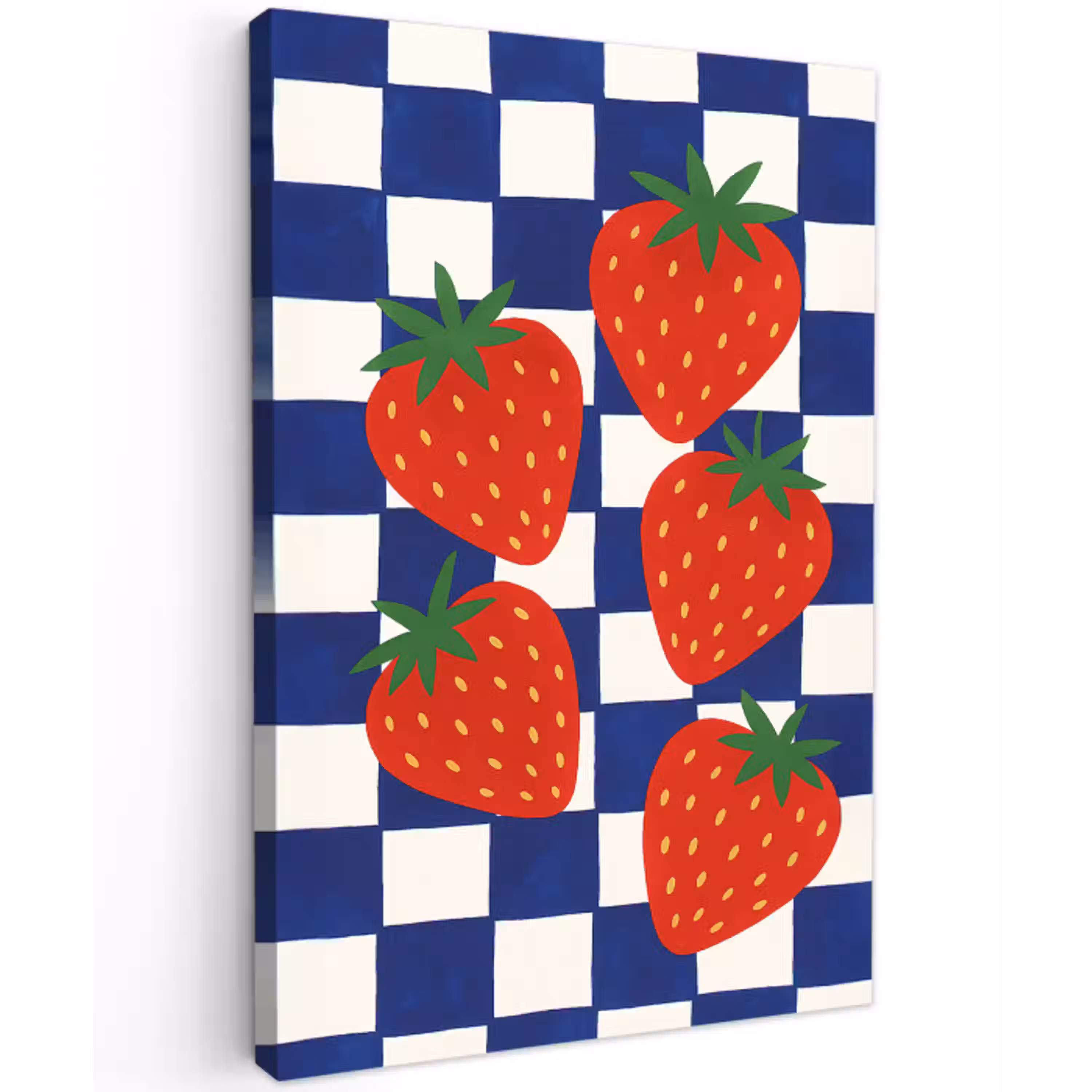 Geblokt - Blauw - Aardbeien Tuinposter op houten frame 2 cm dik middel -3d