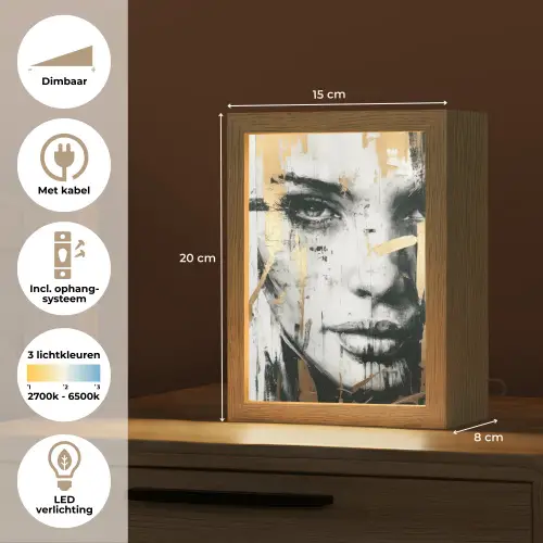 Portret - Vrouw - Penseelstreken - Goud Light Box met kabel (Tafellamp) klein -USP_NL