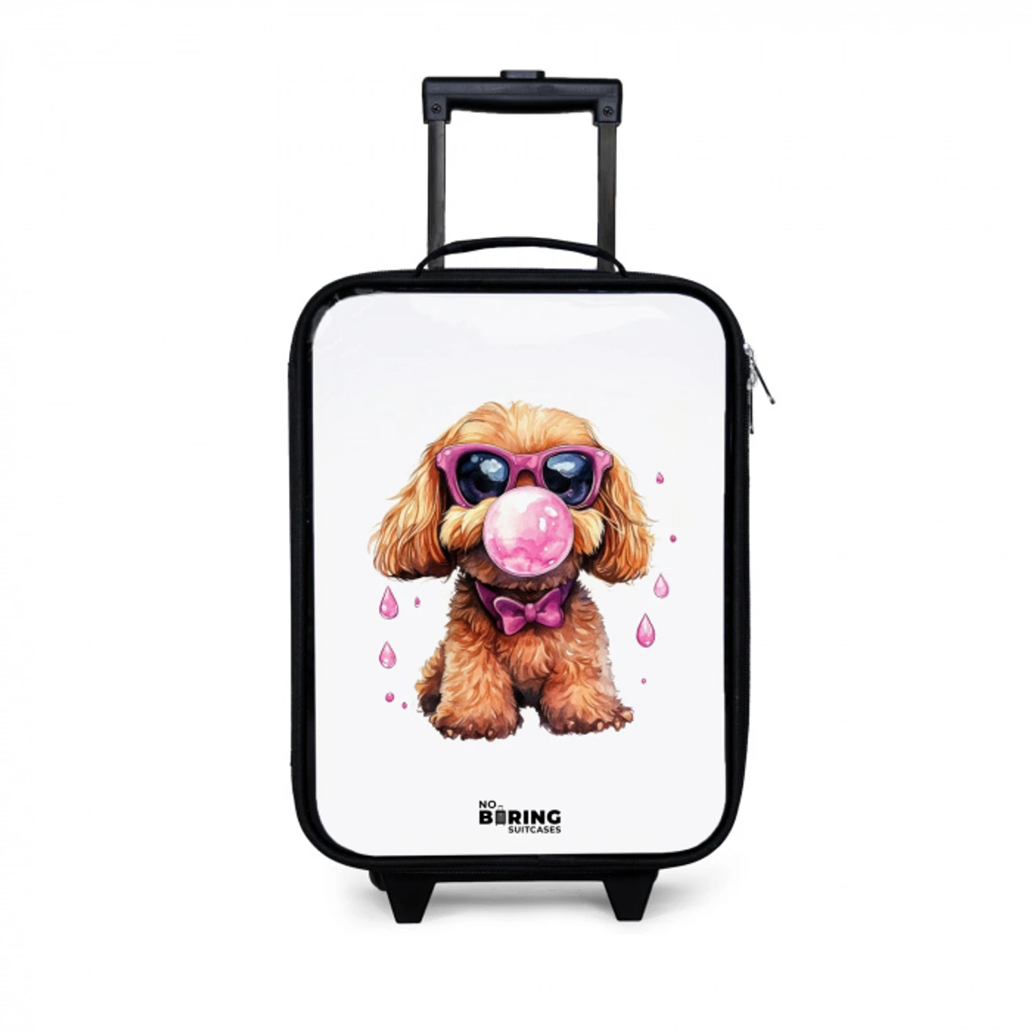 Bruine hond met roze bril en kauwgombal Kinderkoffer - Zwart klein -3d