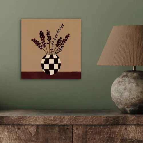 Minimalistisch - Vaas - Bloemen - Bruin aluminium wit klein -sfeer2