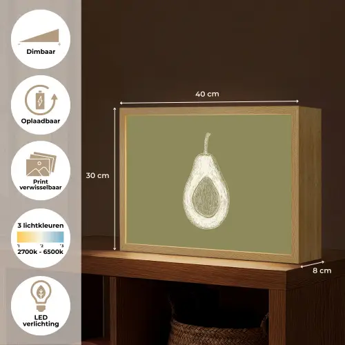 Avocado - Minimalistisch - Illustratie - Groen Light Box met batterij (Wandlamp) middel -USP_websiteoverzichtNL