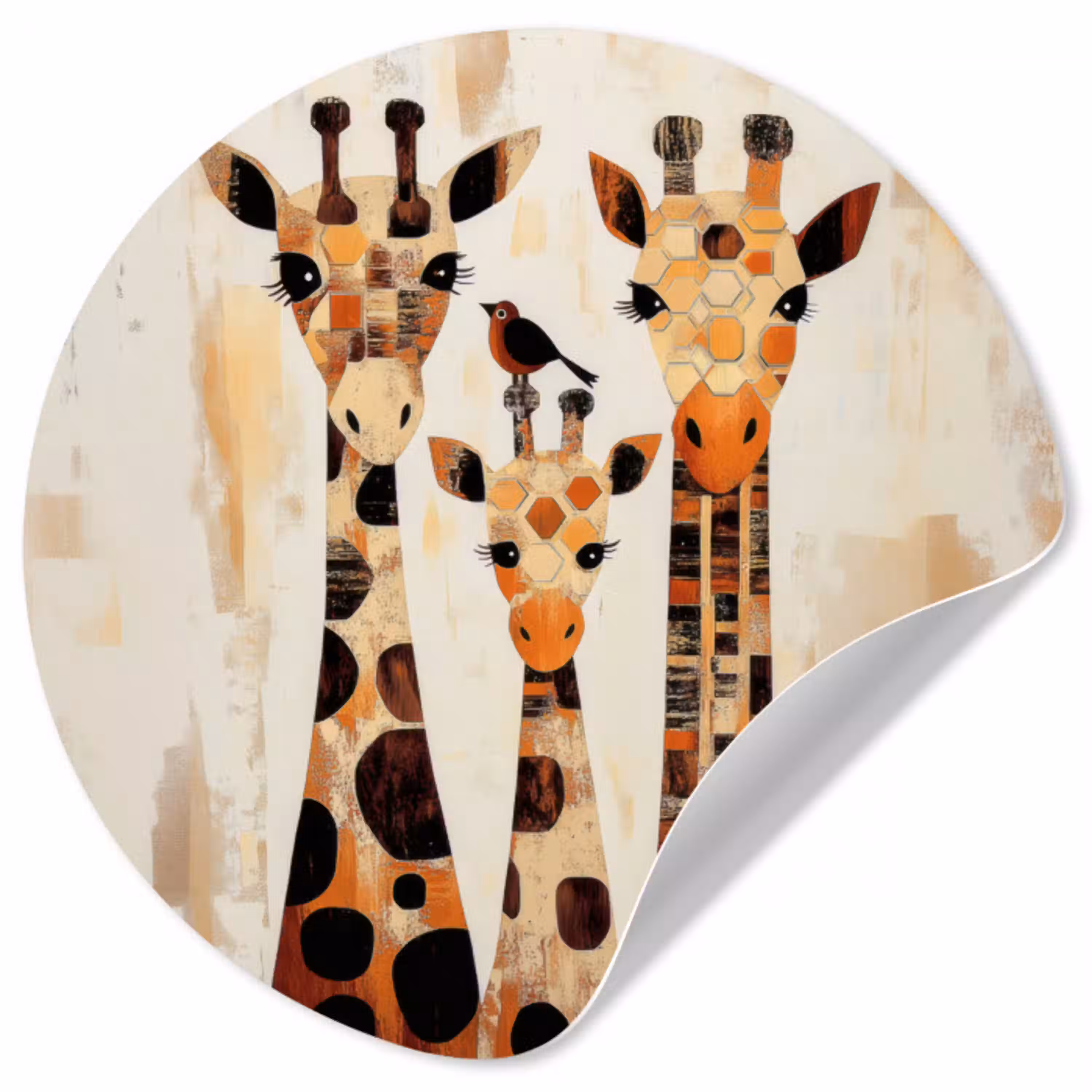 Giraffen - Cartoon - Crème Wandcirkel behangsticker klein -3d