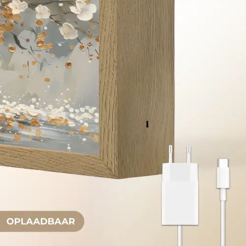Boom - Goud - Bloemen - Abstract - Kunst Light Box met batterij (Wandlamp) middel -USP_websiteoplaadbaarNL