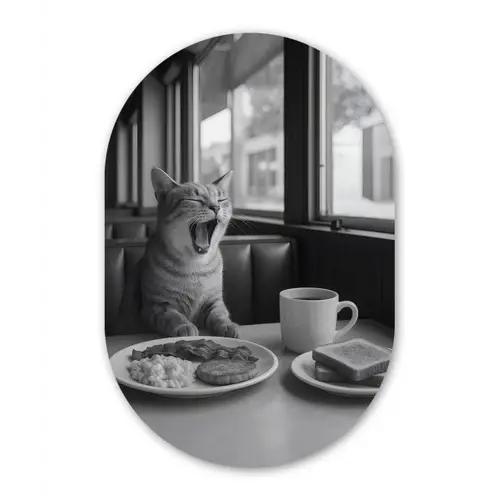 Kat - Koffie - Brood - Zwart Wandcirkel Ovaal Forex klein -3d