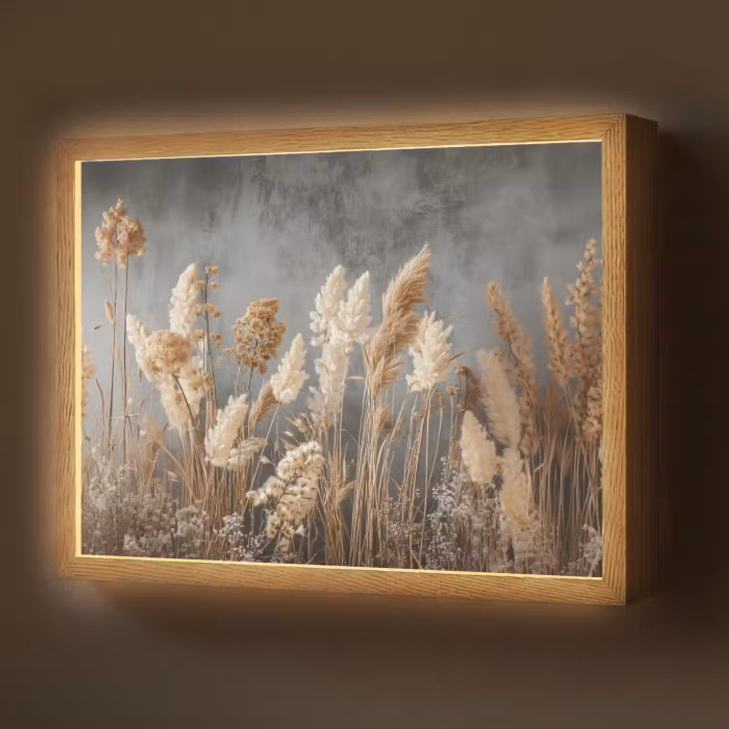 Lightbox - Wandlamp - Gedroogde Veldbloemen - Grijs - Beton
