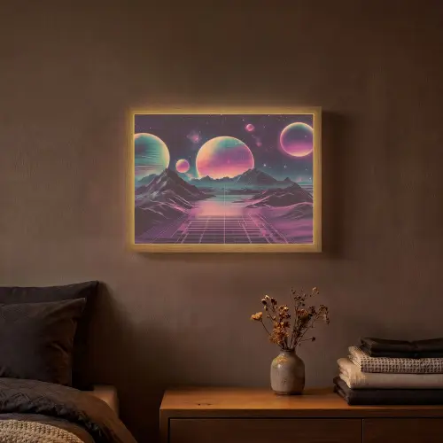 Landschap - Planeten - Horizon - Paars Light Box met batterij (Wandlamp) middel -sfeer4