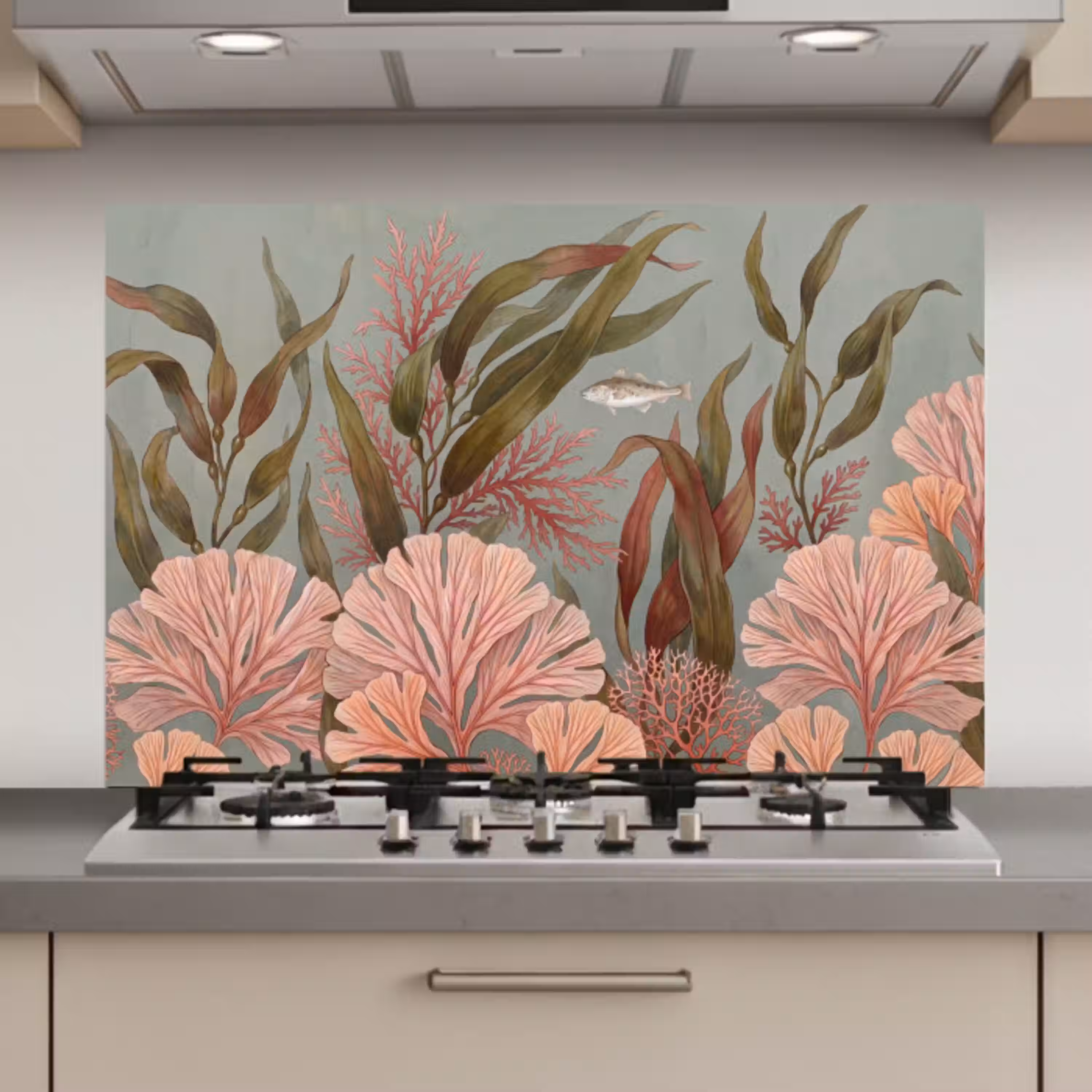 Onderwater - Planten - Vis - Vintage - Groen keuken achterwand spatscherm klein -3d_website