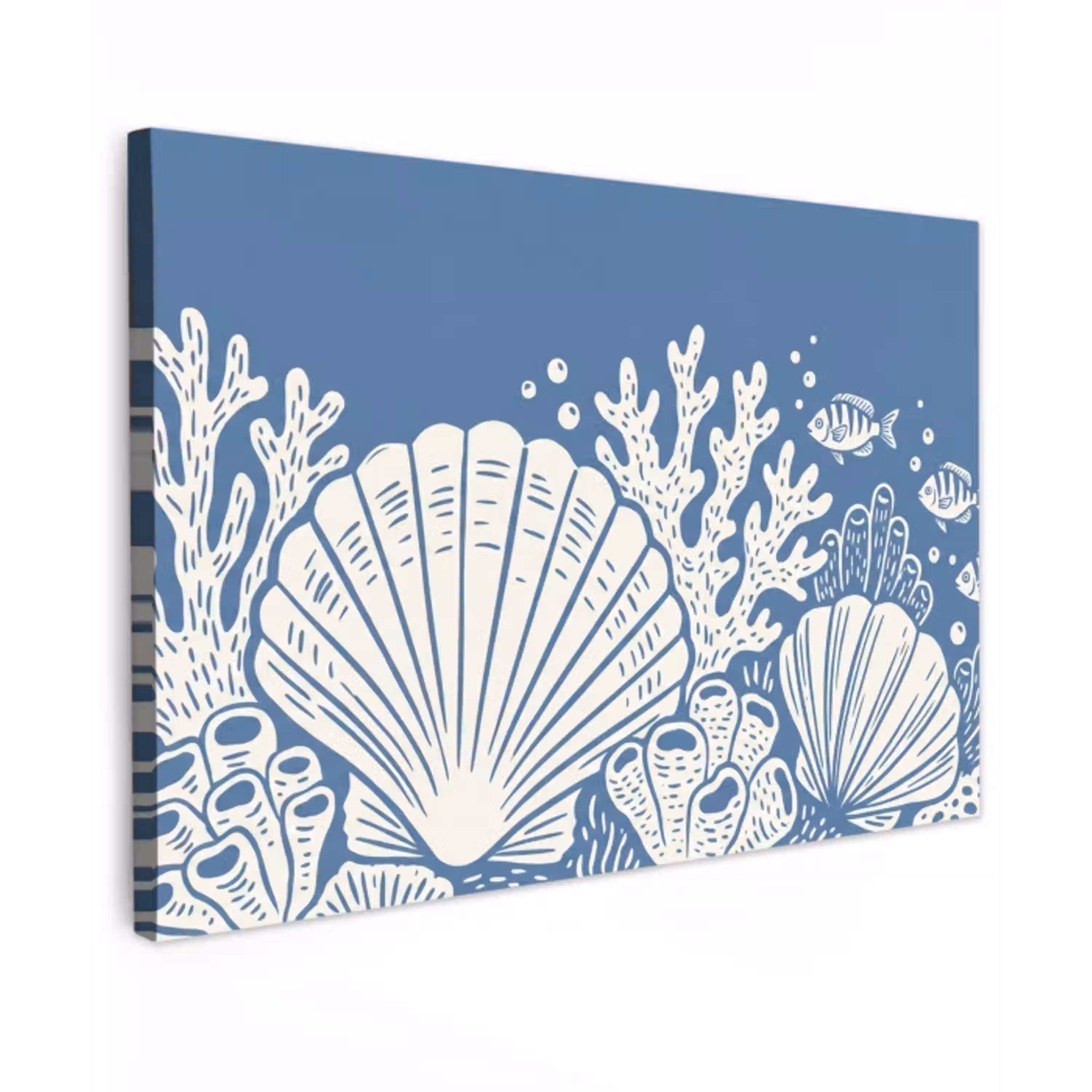 Zeeleven - Koraal - Schelp - Vis - Illustratie - Onderwater Tuinposter op houten frame 2 cm dik klein -3d