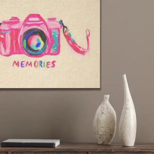 Camera - Memories - Roze - Geschilderd PET vilt klein -sfeer6_closeup