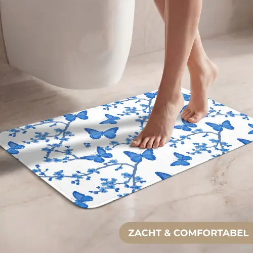 Vlinder - Bloemen - Blauw WCmat klein 1009 -USP_ZachtNL