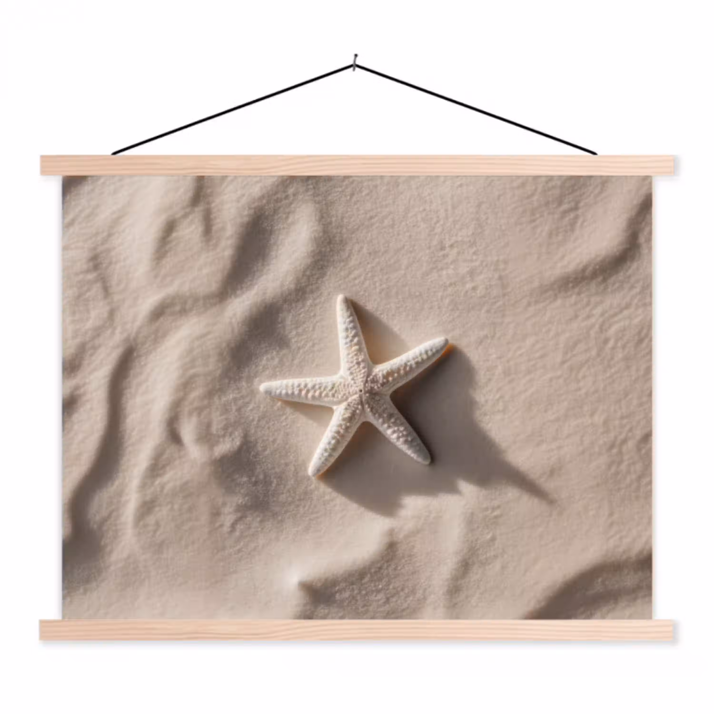 Strand - Zeester - Zand - Beige textielposter latten blank klein -3d