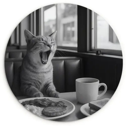 Kat - Koffie - Brood - Zwart Wandcirkel plexiglas klein -3d
