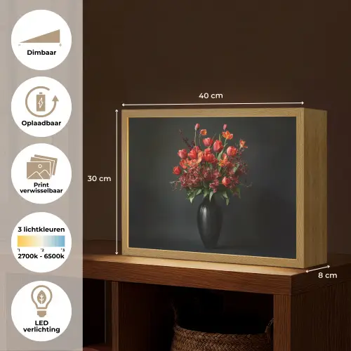 Boeket - Tulpen - Vaas - Rood Light Box met batterij (Wandlamp) middel -USP_websiteoverzichtNL
