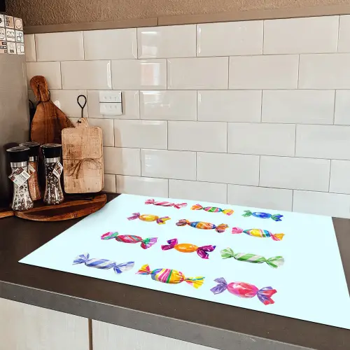 Snoepjes - Realistisch - Kleurrijk Inductie beschermer vinyl 3mm klein -sfeer3