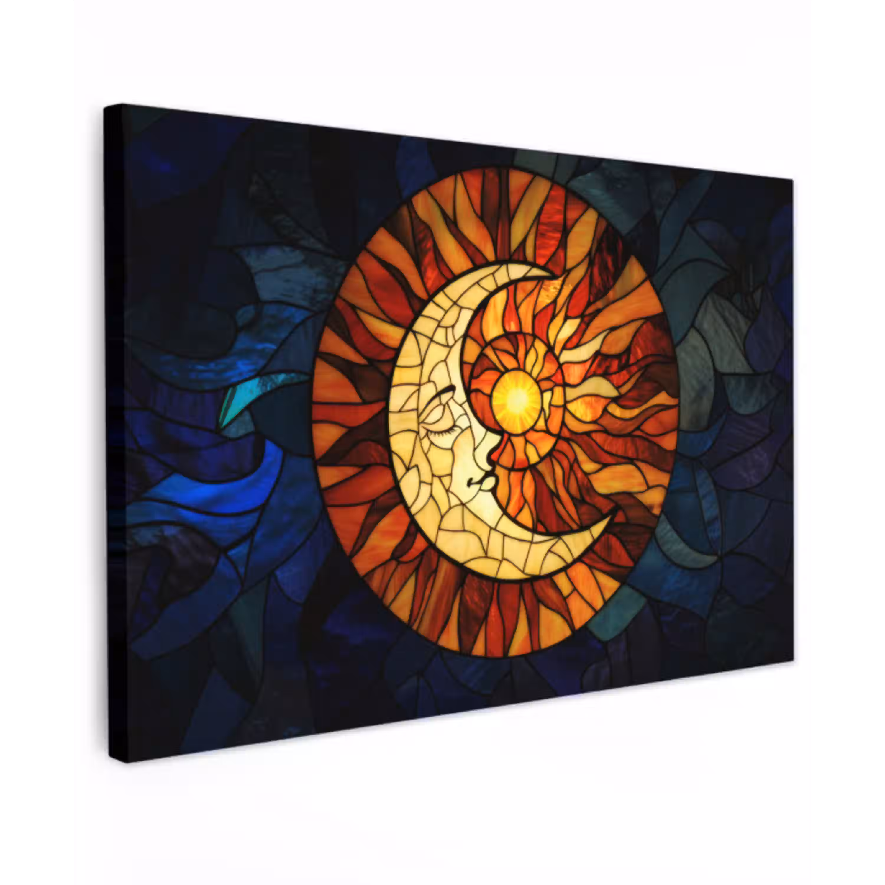 Mozaïek - Glas - Maan - Donkerblauw Tuinposter op houten frame 2 cm dik klein -3d