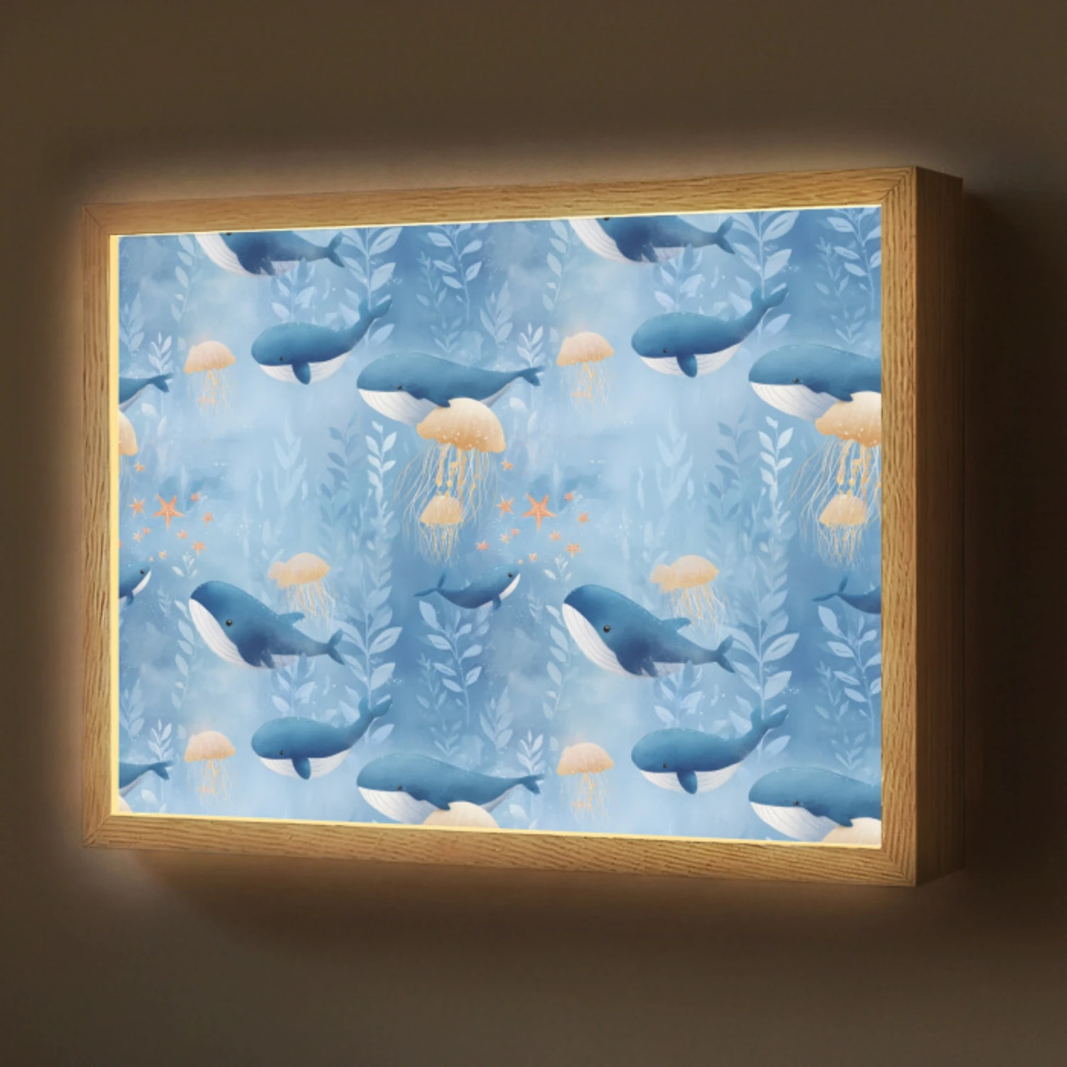 Walvissen - Oceaan - Blauw Light Box met batterij (Wandlamp) middel 907 -z3d_website
