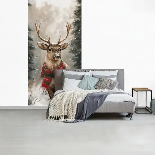 Winter - Bos - Rendier - Donker fotobehang vinyl groot -slaapkamer