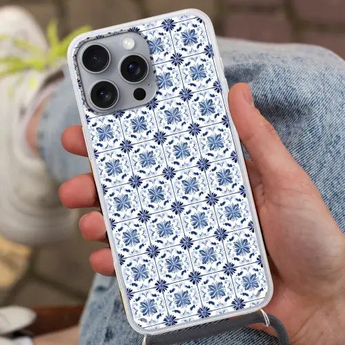 Patroon - Tegel - Blauw Hoesje iPhone 16 Pro Max met koord klein 804 -sfeer3