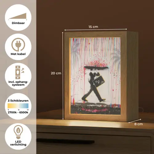 Regen - Graffiti - Man - Banksy Style Light Box met kabel (Tafellamp) klein -USP_NL