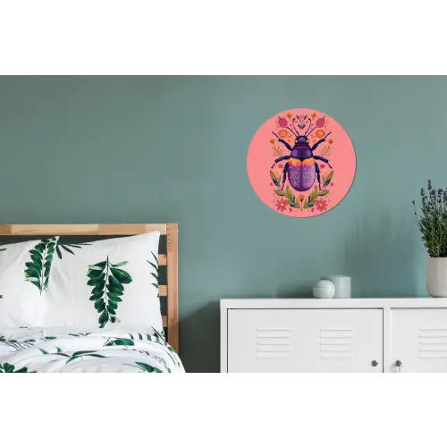 Paars - Kever - Stipjes - Bloemen Wandcirkel aluminium klein -slaapkamer