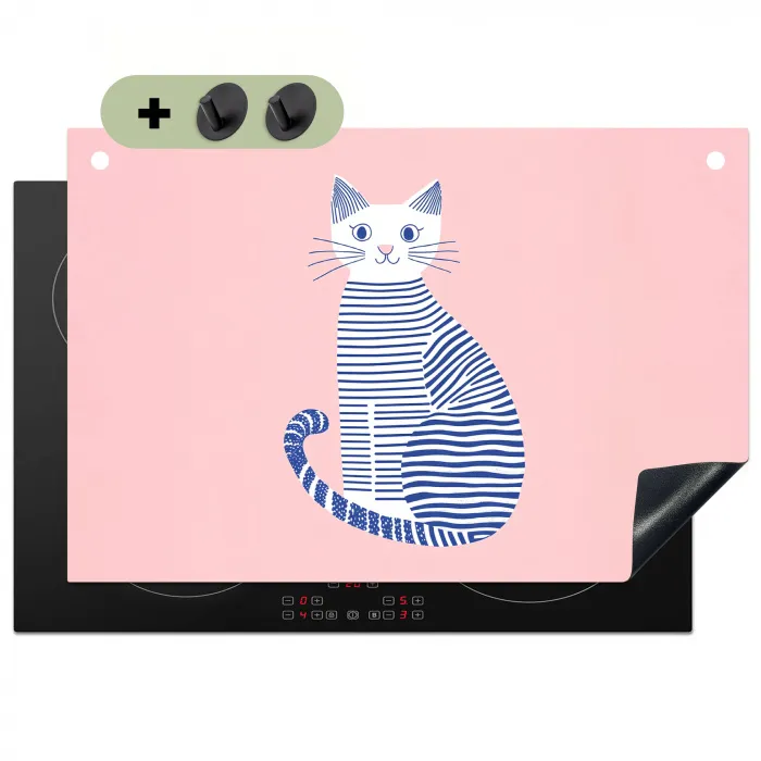 Kat - Illustratie - Minimalistisch - Roze Inductie beschemer met haakjes klein -3d