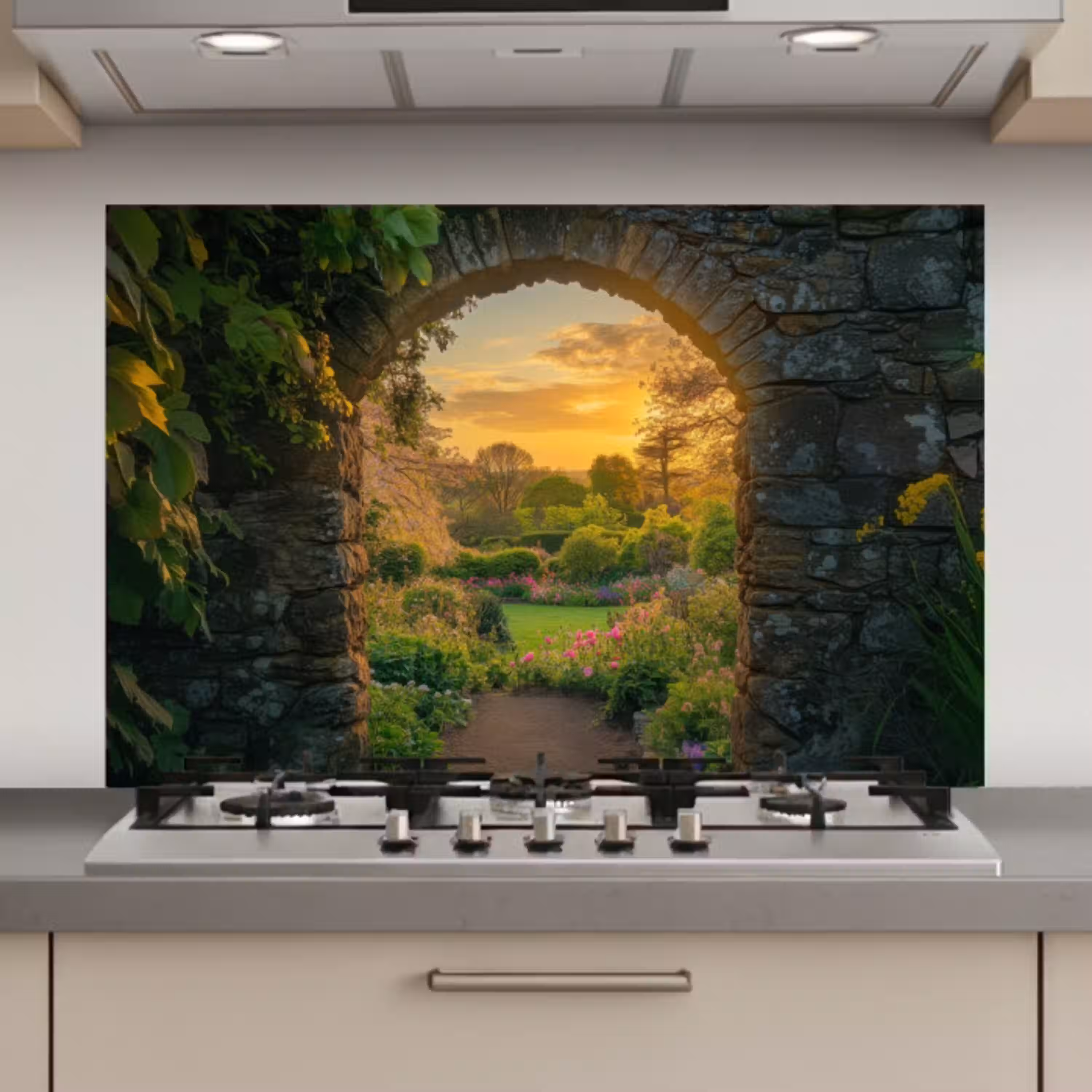 Poort - Planten - Zonsondergang keuken achterwand spatscherm klein -3d_website