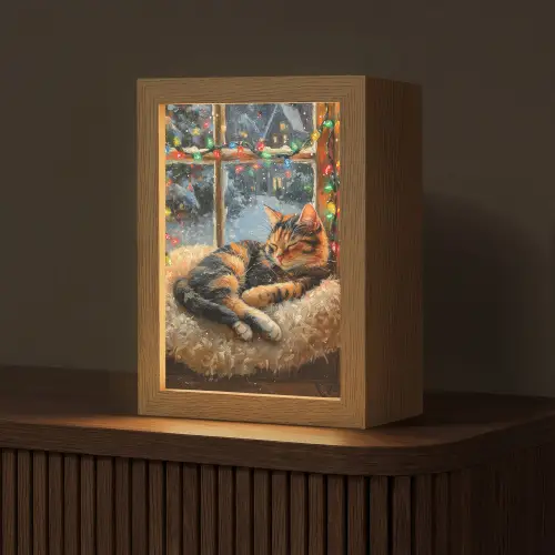 Kat - Kerst - Winter - Dier Light Box met kabel (Tafellamp) klein -z3d_website