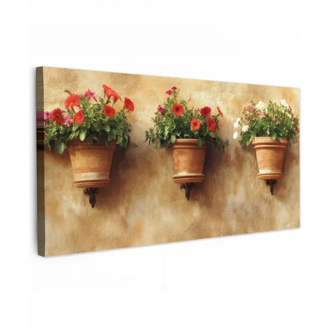 Bloempotten - Muur - Vintage Tuinposter op houten frame 2 cm dik xxl -3d