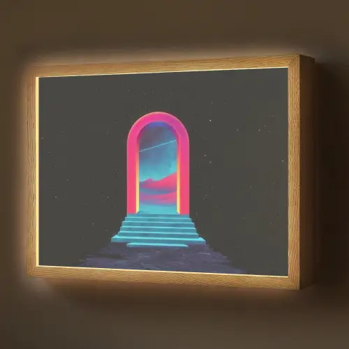 Poortje - Landschap - Sterrenhemel - Roze Light Box met batterij (Wandlamp) middel -z3d_website