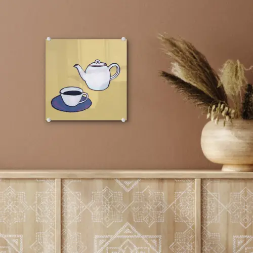 Theepot - Kopje - Beige - Illustratie plexiglas 5mm klein -sfeer5