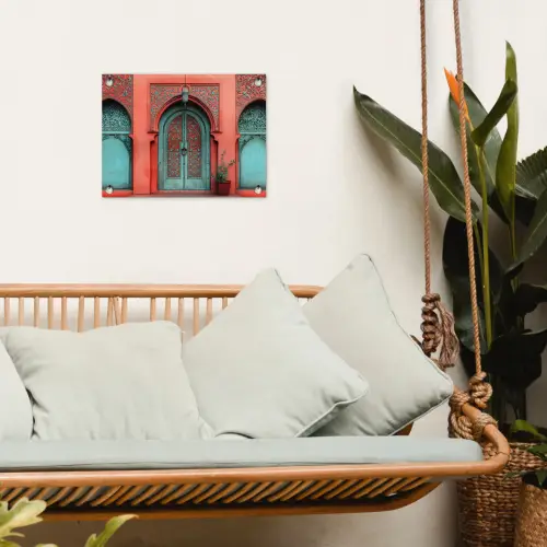 Lantaarn - Deur - Turquoise tuinposter los doek klein -sfeer7