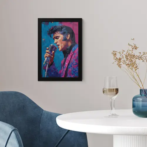 Zingende man - Glitterjas - Microfoon fotolijst zwart zonder passe partout klein -sfeer4