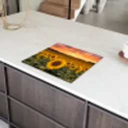 Zonnebloemen - Heuvellandschap - Geel Inductie beschermer vinyl 3mm middel -sfeer8